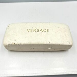 Versace Designer Glasses Case White Faux Leather Hard Shell Eyewear Storage